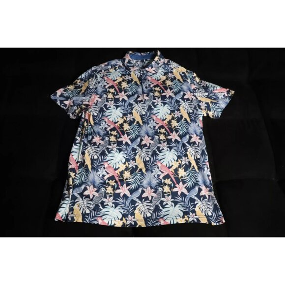 Izod Golf Polo Shirt Men 2XL Multicolor Tropical Print Dark Wash Spread Collared - Picture 1 of 9